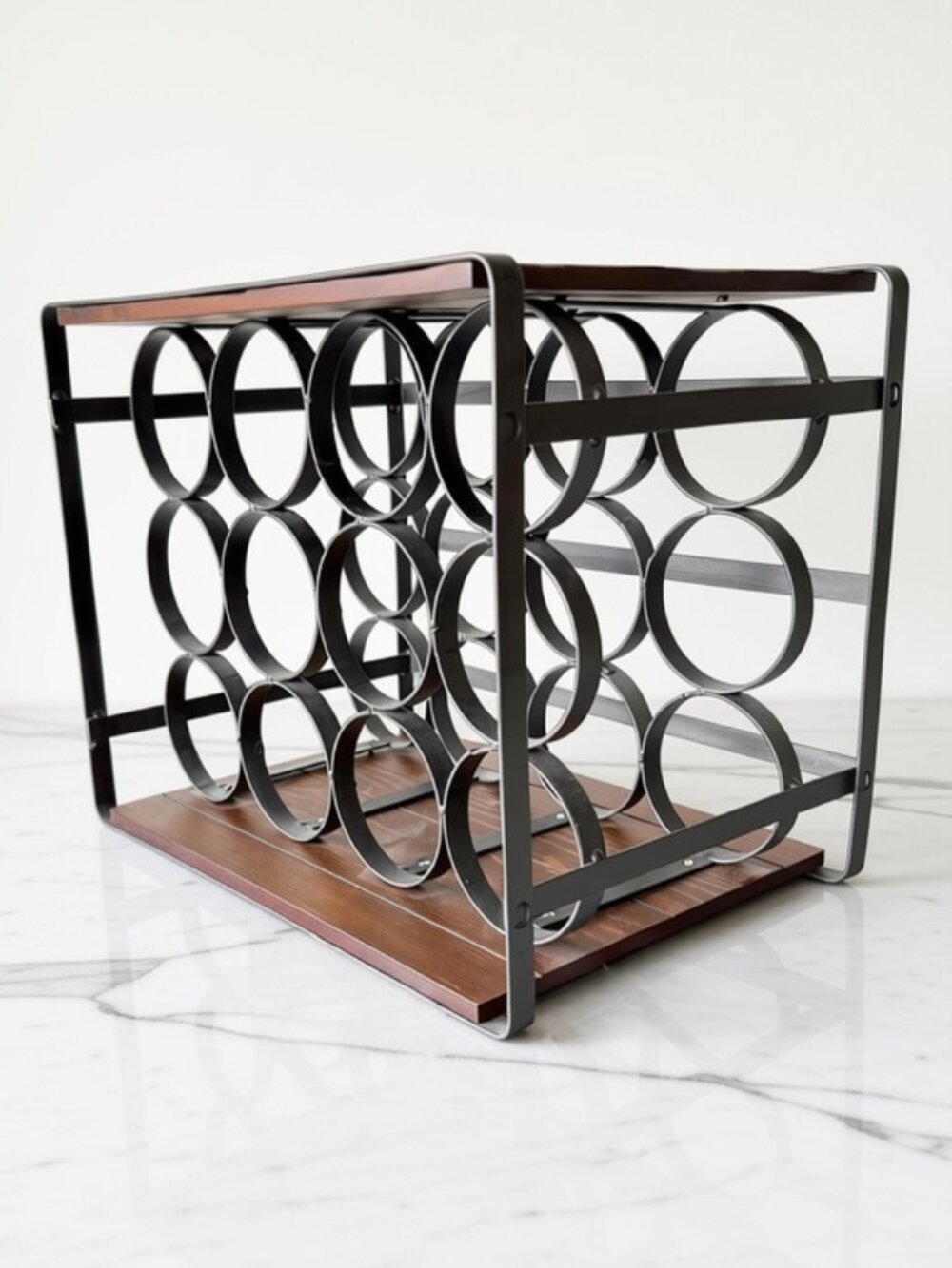 3-Tier Wood & Metal Wine Rack - Picture 2 of 5